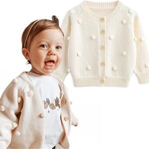 Cream Pom-Pom Kids Cardigan